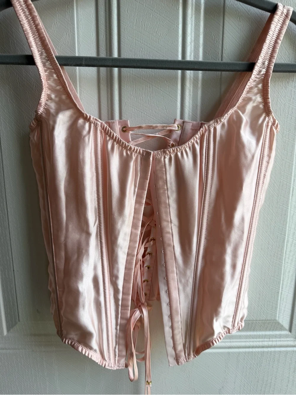 Victoria’s Secret Pink Satin Corset Bustier Top Lace Up Coquette S